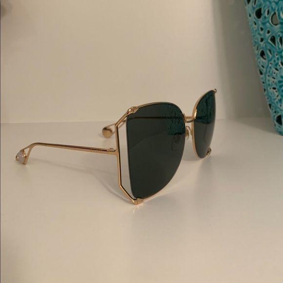 Gucci Accessories - 🔥Host Pick Gucci Gg0252s 005 Gold Butterfly Frame with Green Lenses  Sunglasses